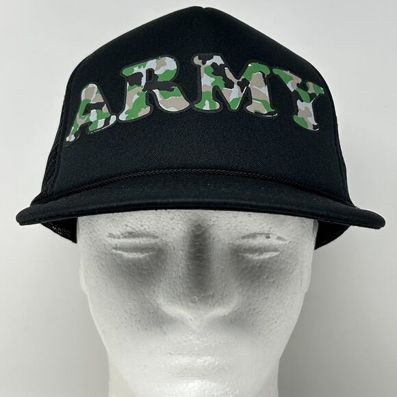 Vintage US Army Trucker Hat Cap Black 80s Camouflage Military Mesh Snapback - Picture 2 of 9
